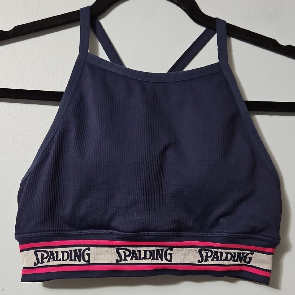 Spalding Dark Blue Support Sports Bra with Pink and Cream Trim Size S/CH/P